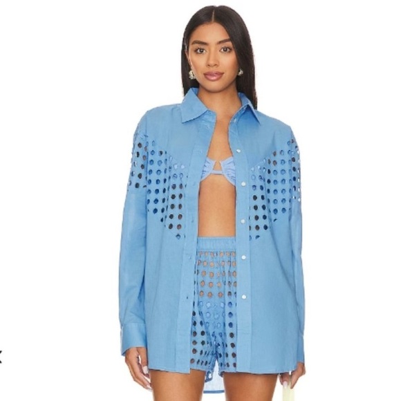 Solid & Striped Arlette Shirt Eyelet in French Blue - Picture 4 of 8